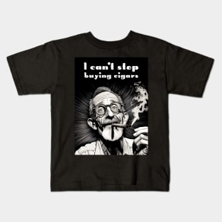 Cigar Smoker: I Can't Stop Buying Cigars on a Dark Background Kids T-Shirt